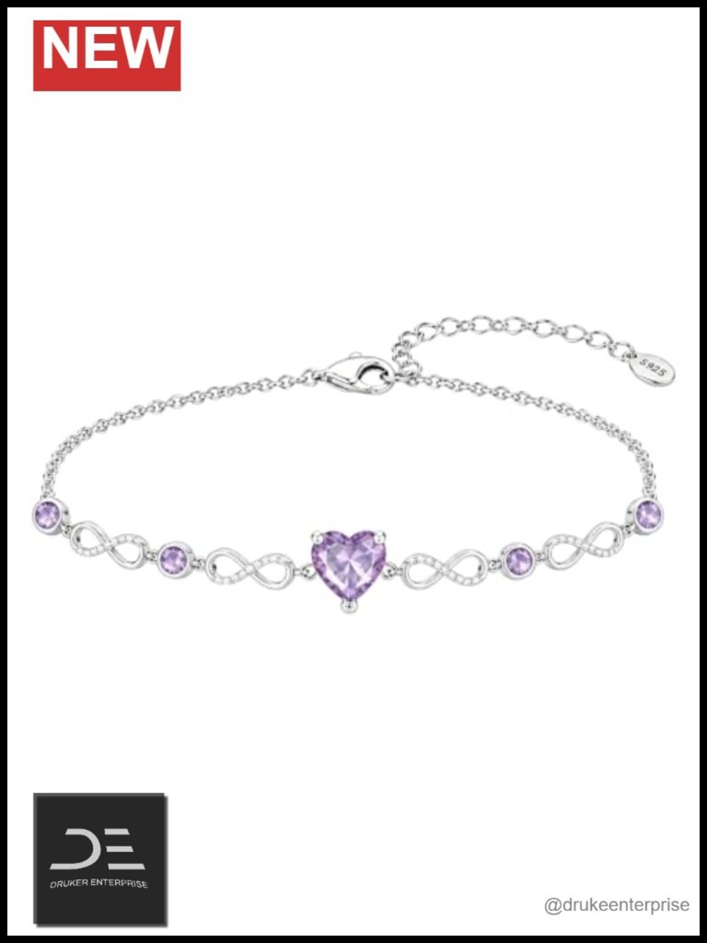 Infinity Birthstone Bracelet Anklet 925 Sterling Silver Heart Jewelry Gift for